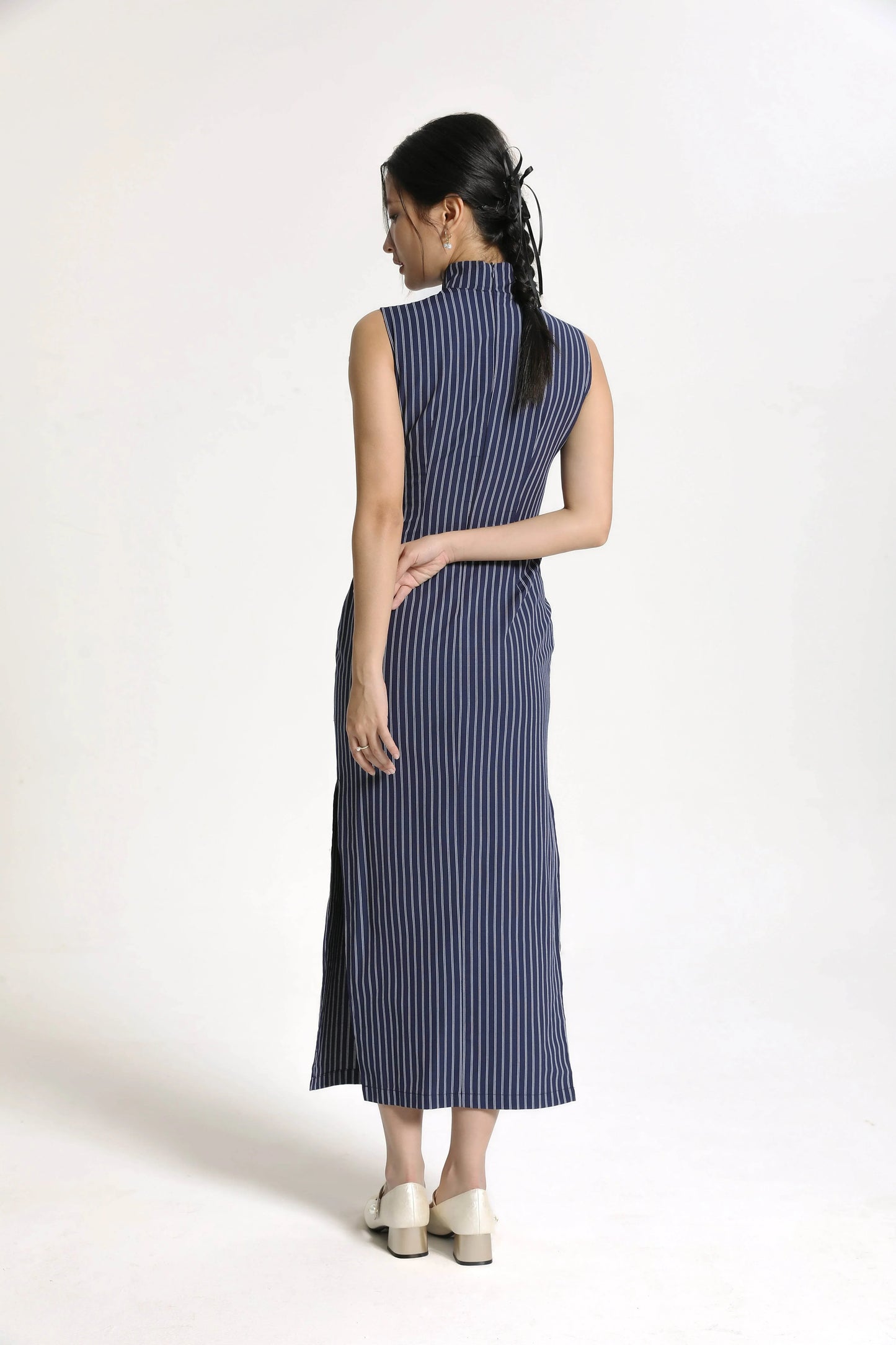 Long Blue Striped Qipao / Cheongsam Dress - Kate Yang