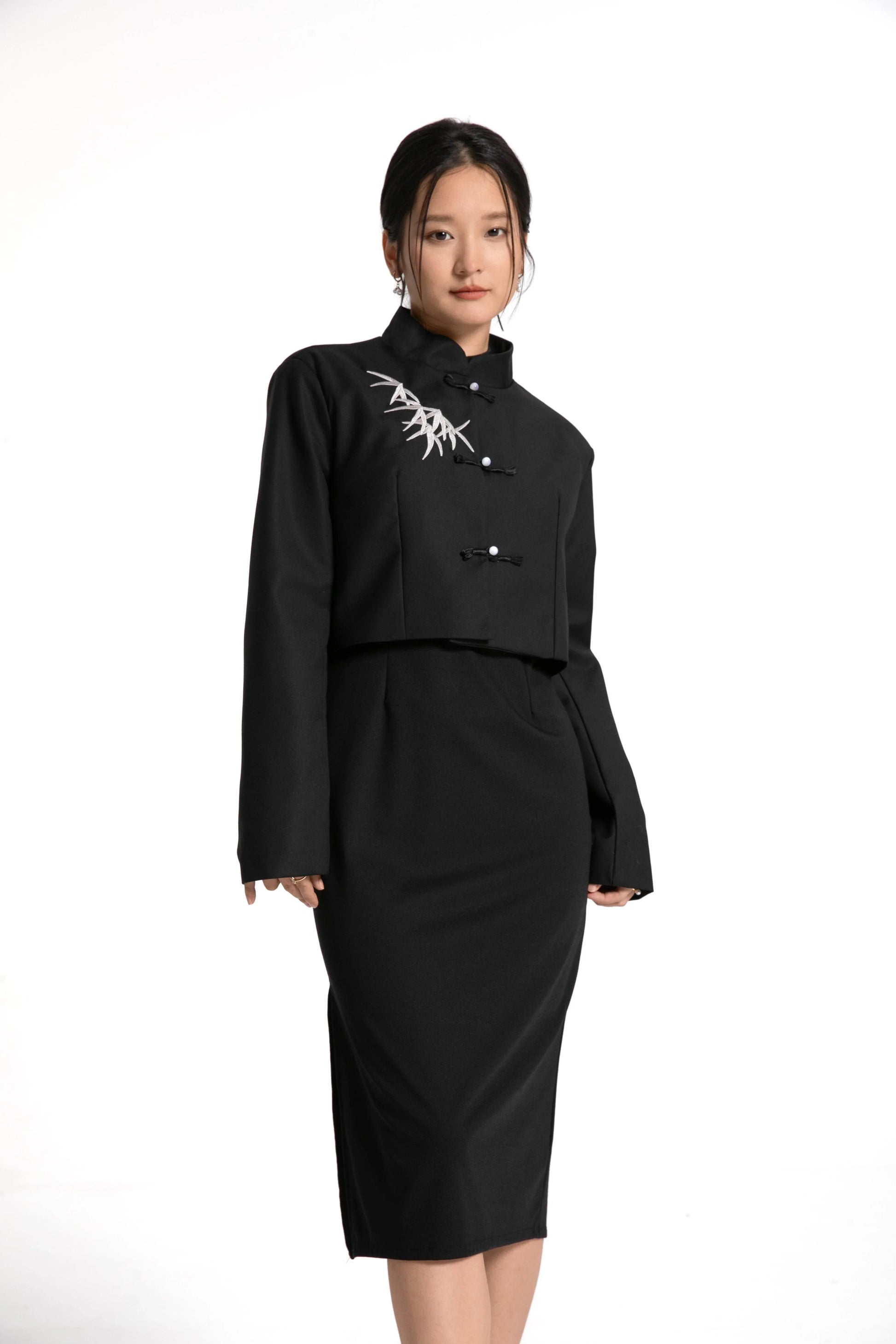 Black Cheongsam Suit with Matching Tang Jacket - Kate Yang