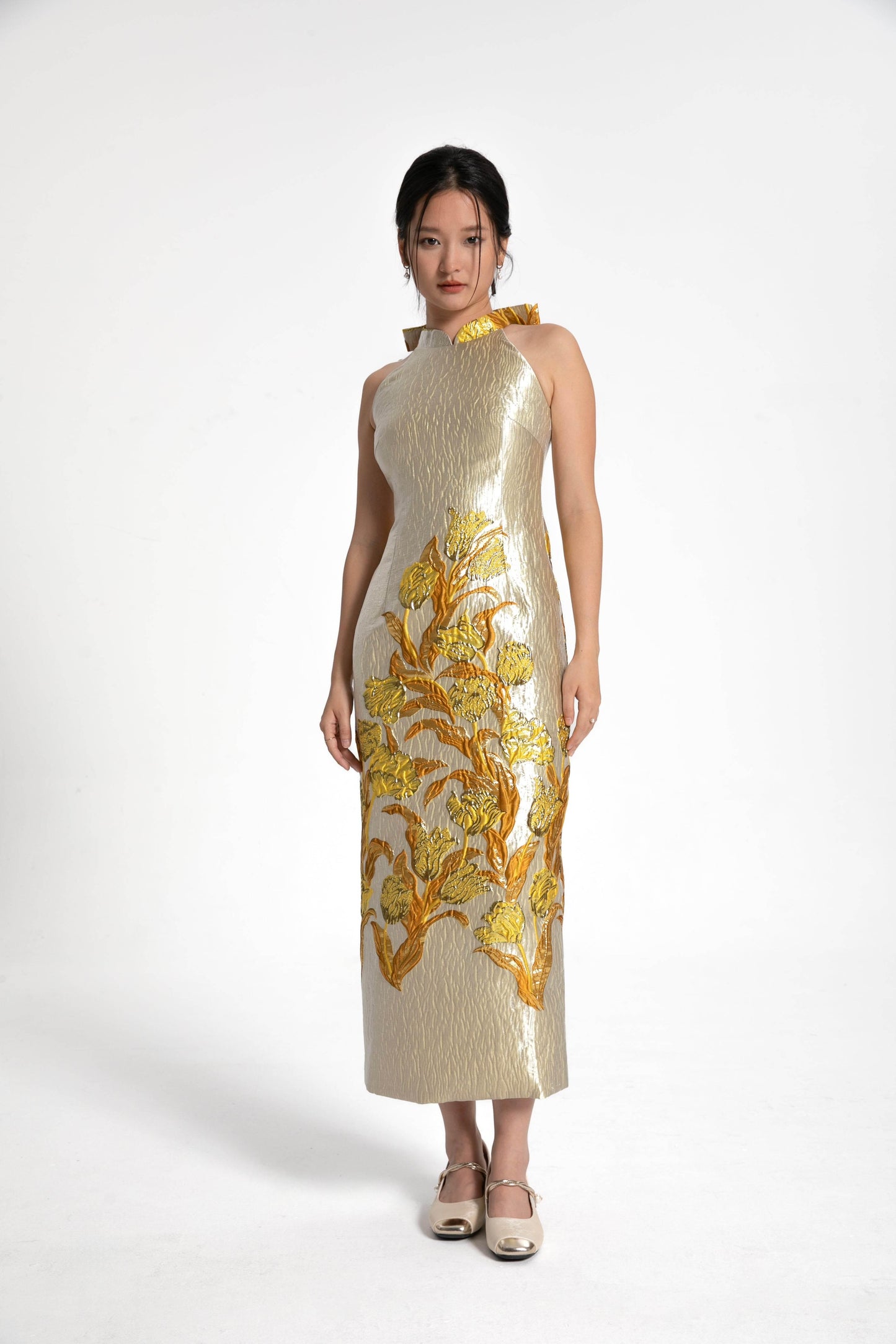 Modern Gold Formal Cheongsam / Qipao Evening Dress - Kate Yang