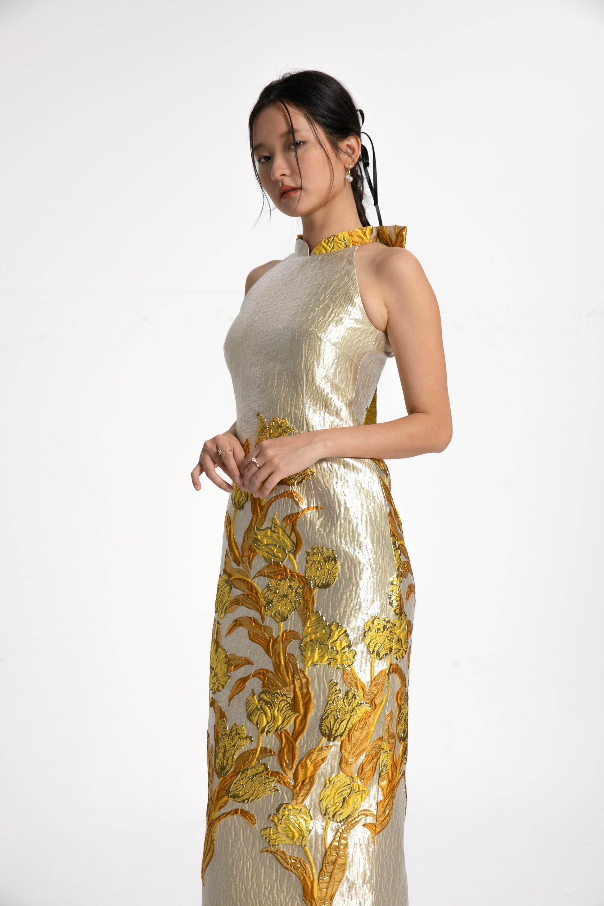 Modern Gold Formal Cheongsam / Qipao Evening Dress - Kate Yang