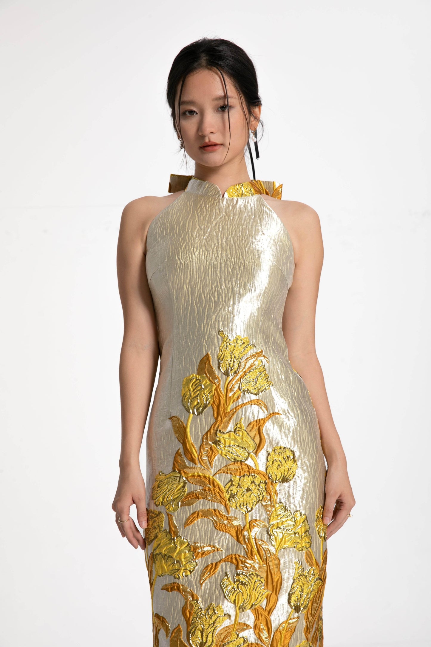 Modern Gold Formal Cheongsam / Qipao Evening Dress - Kate Yang