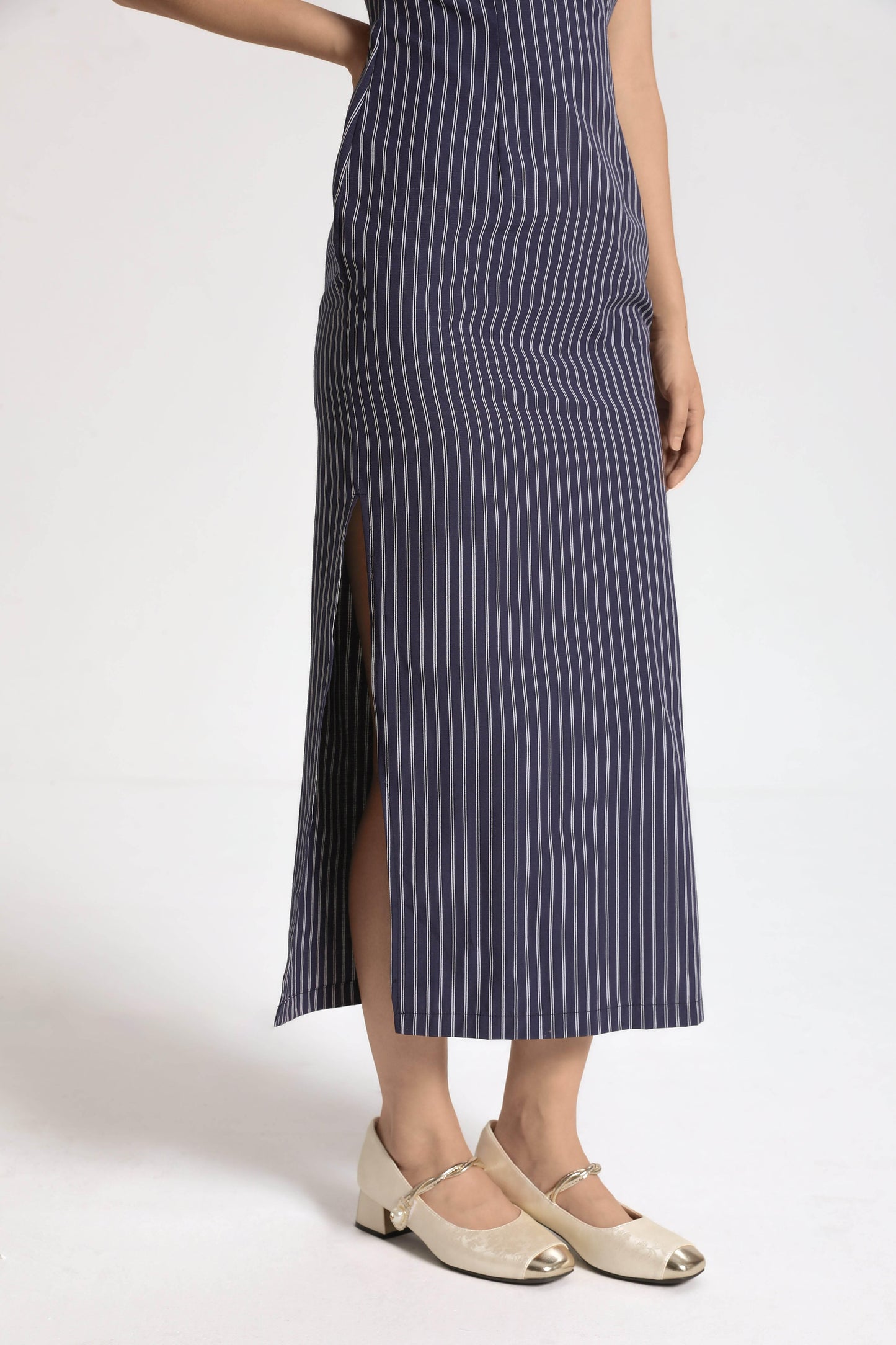 Long Blue Striped Qipao / Cheongsam Dress - Kate Yang