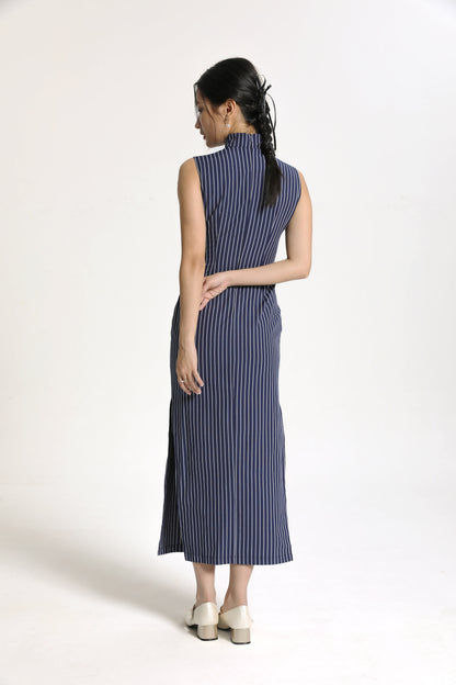 Blue Striped Long Cheongsam / Qipao Dress