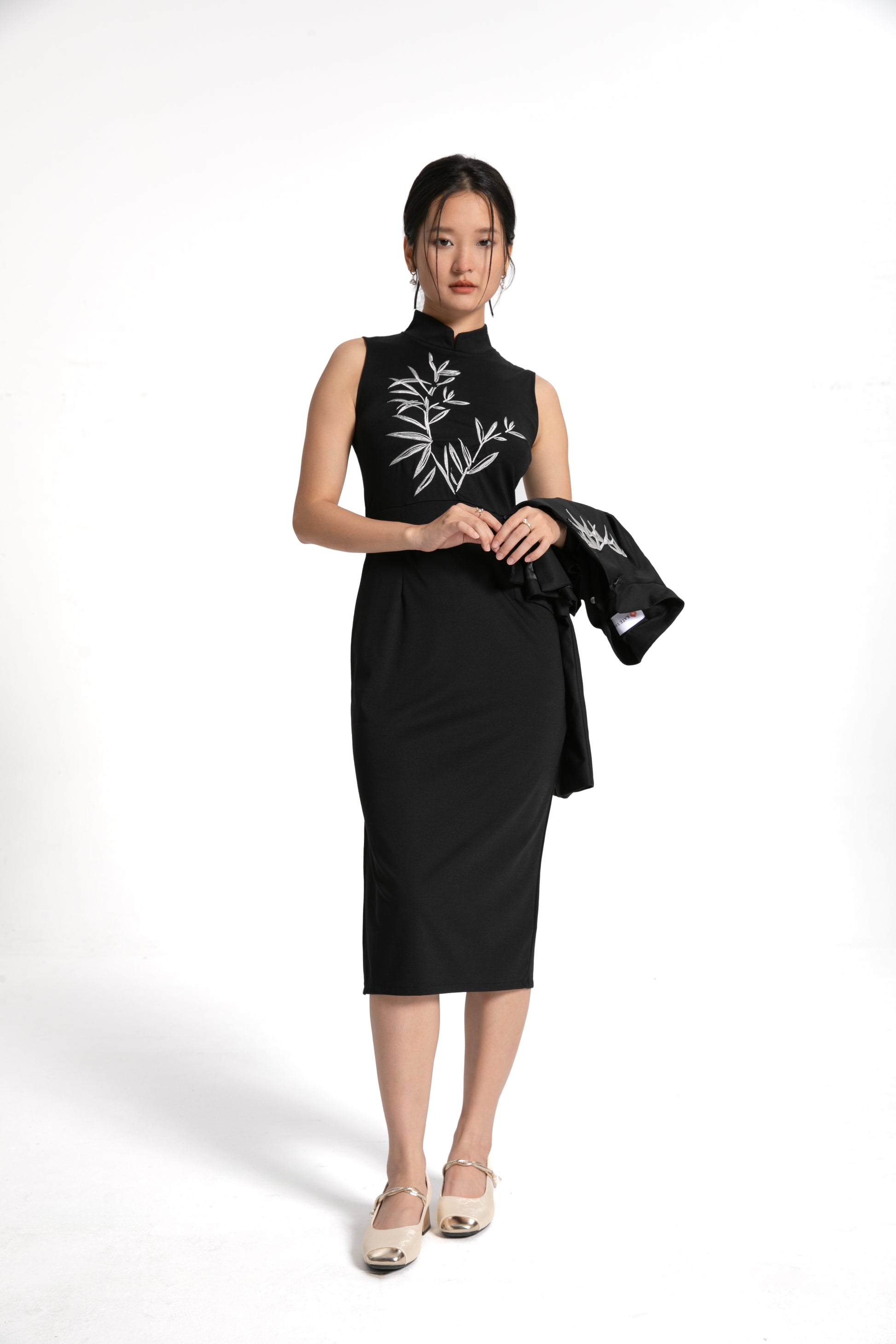 Bamboo Embroidered Cheongsam / Qipao Dress with Matching Jacket