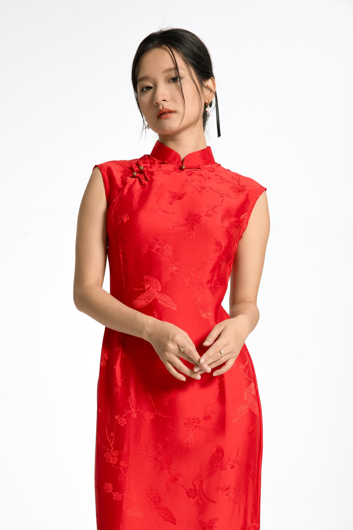 Red Mulberry Silk Cheongsam / Qipao