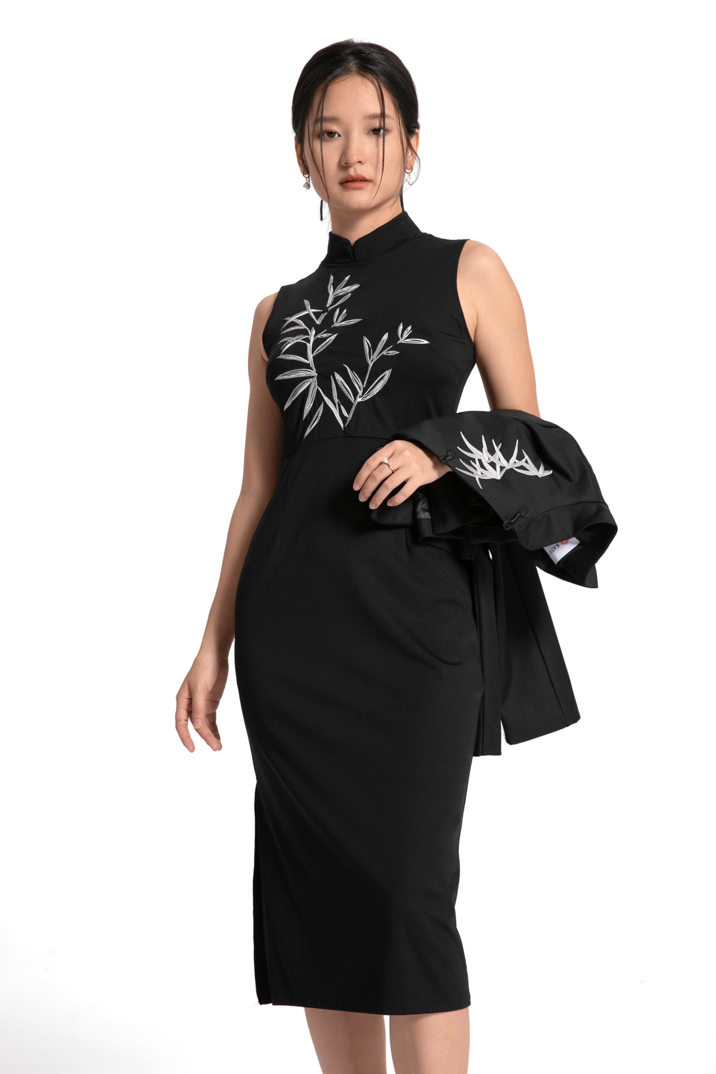 Bamboo Embroidered Cheongsam / Qipao Dress with Matching Jacket