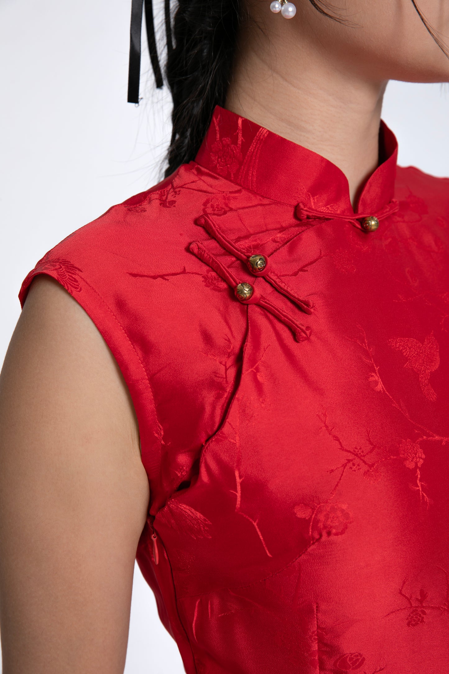 Red Mulberry Silk Cheongsam / Qipao